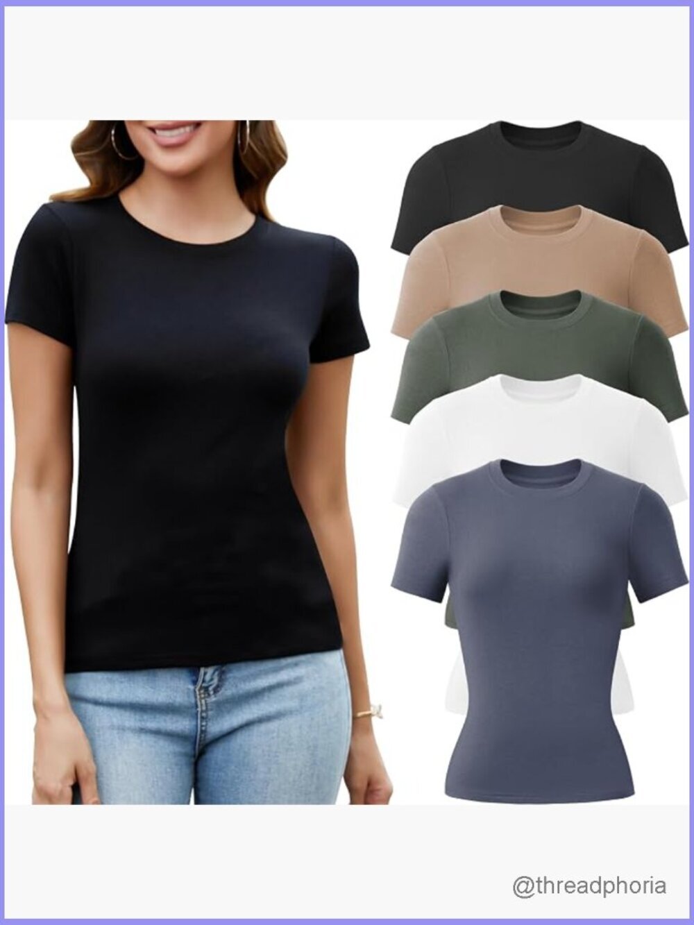 5 Pack Crew Neck T Shirts for Women Daily Casual Fitted Tshirt Basic Tops